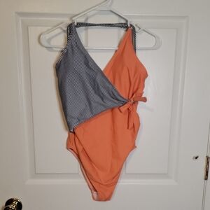 Orange and Black S Striped Maternity/nursing One Piece Swimsuit